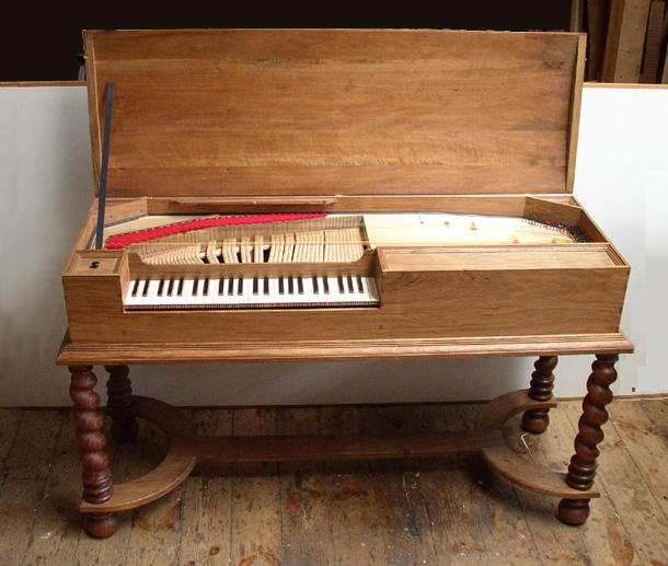 [Mersenne clavichord in workshop]